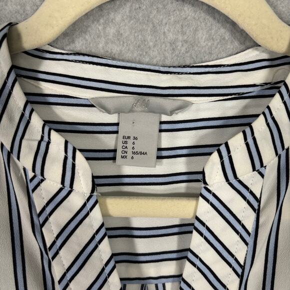 H&M‎ Blouse Womens 6 Small White Blue Striped Tunic Popover Shirt Career Office - Picture 5 of 11